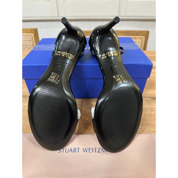 Stuart Weitzman Nudist II 75 Sandal Black Patent Leather Size 8.5 NIB Elegant - Picture 10 of 13